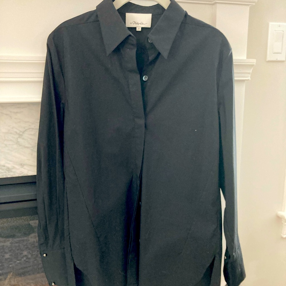 Philip Lim 3-1 black long sleeve shirt. Size 4.Large safety pins on cuffs.
